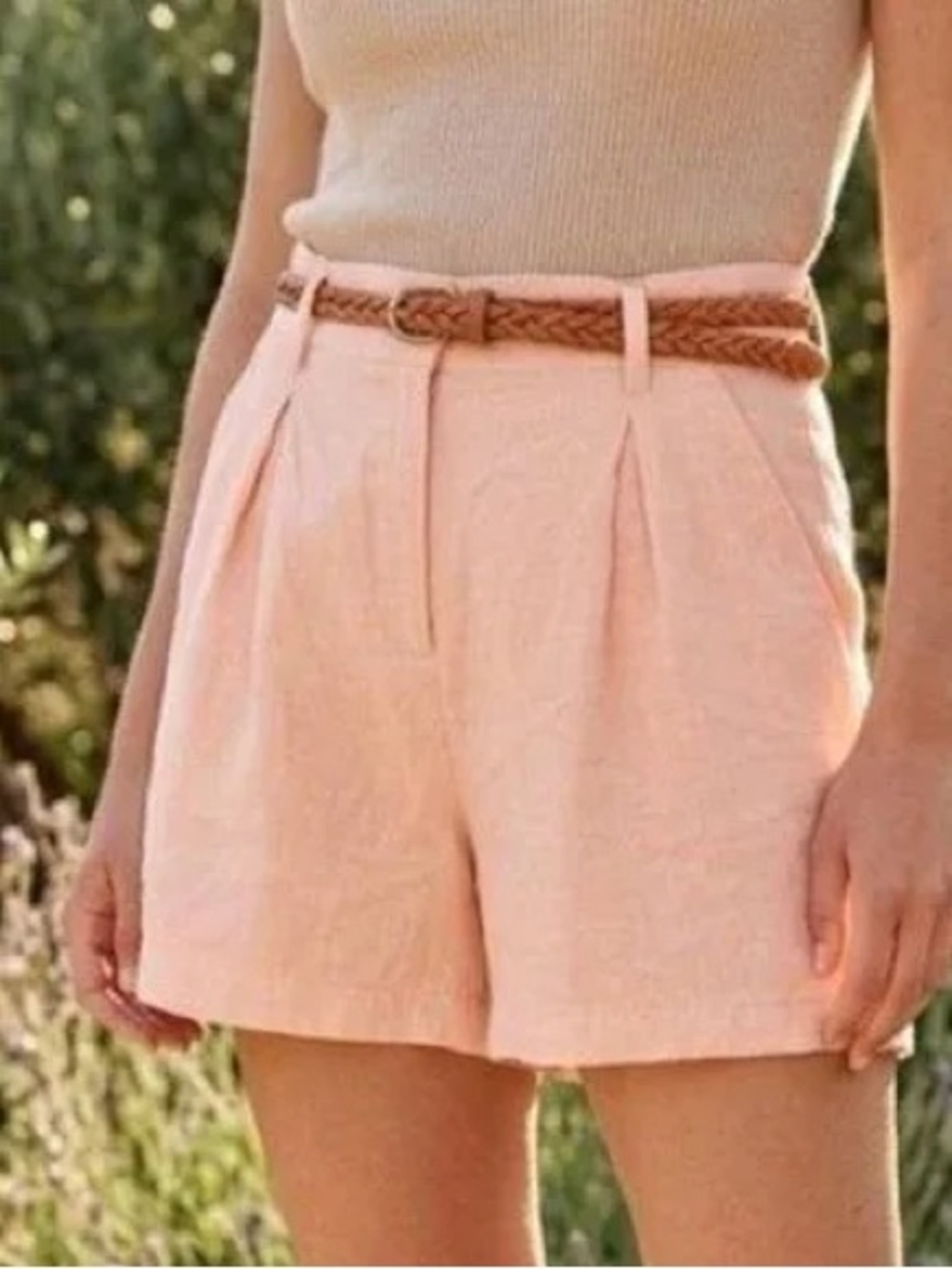 Ophelia Roe Women’s High-Waist Pink Linen Blend Shorts